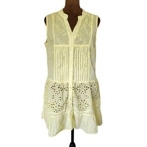Wayan Natural‎ Wear Women's Top Size L 100% Cotton Tunic Eyelet Yellow Tank